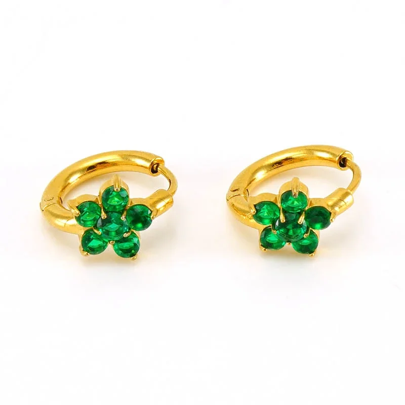 Delicate Gold PVD Flower CZ Huggie Hoop Earrings