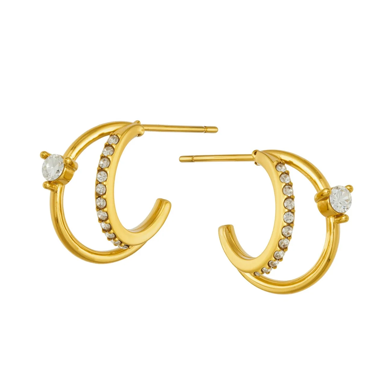 Arc Pavé 18K Gold PVD 316L Stainless Steel Hoop Earrings