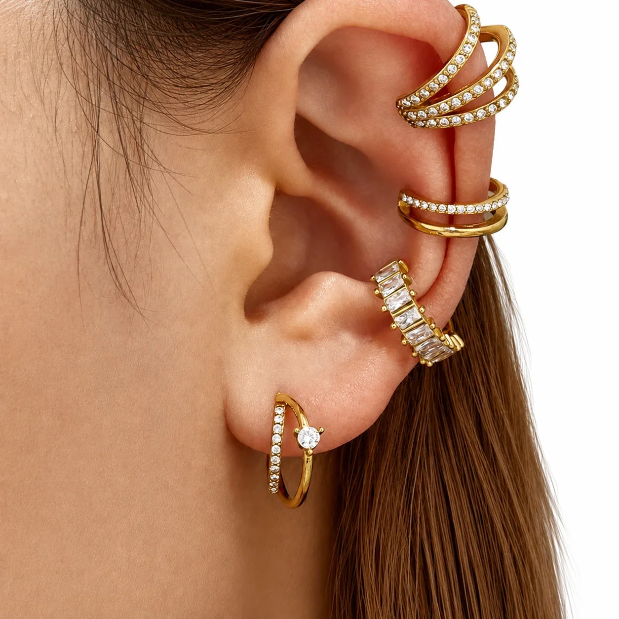 Arc Pavé 18K Gold-Plated 316L Hoop Earrings