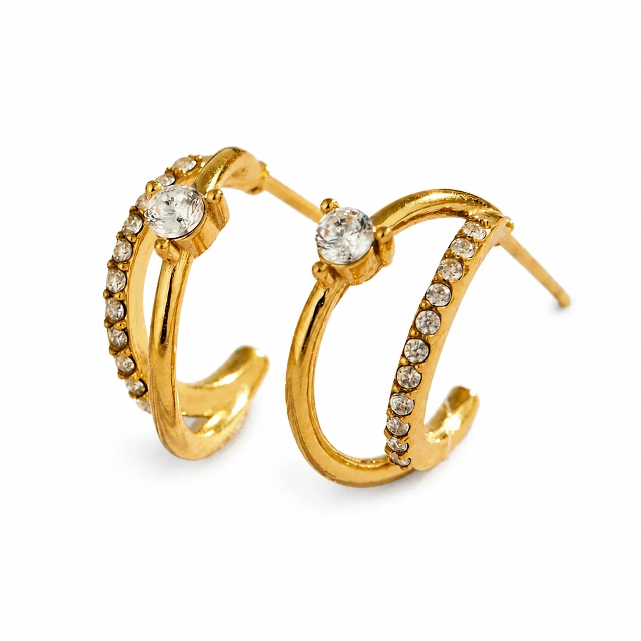 Arc Pavé 18K Gold-Plated 316L Hoop Earrings