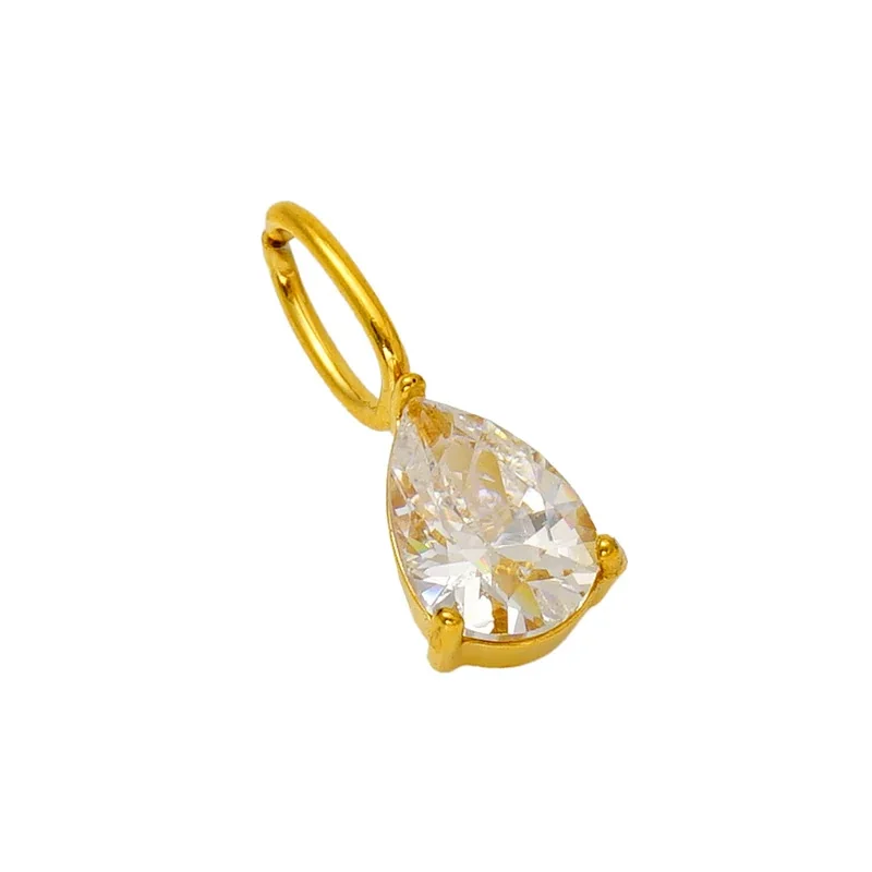 Vivid Gold-Plated Teardrop CZ Huggie Hoop Earrings - Gold Amber CZ