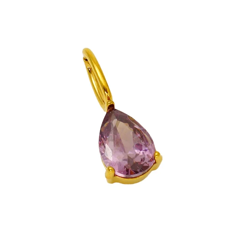 Vivid Gold-Plated Teardrop CZ Huggie Hoop Earrings - Gold Red CZ