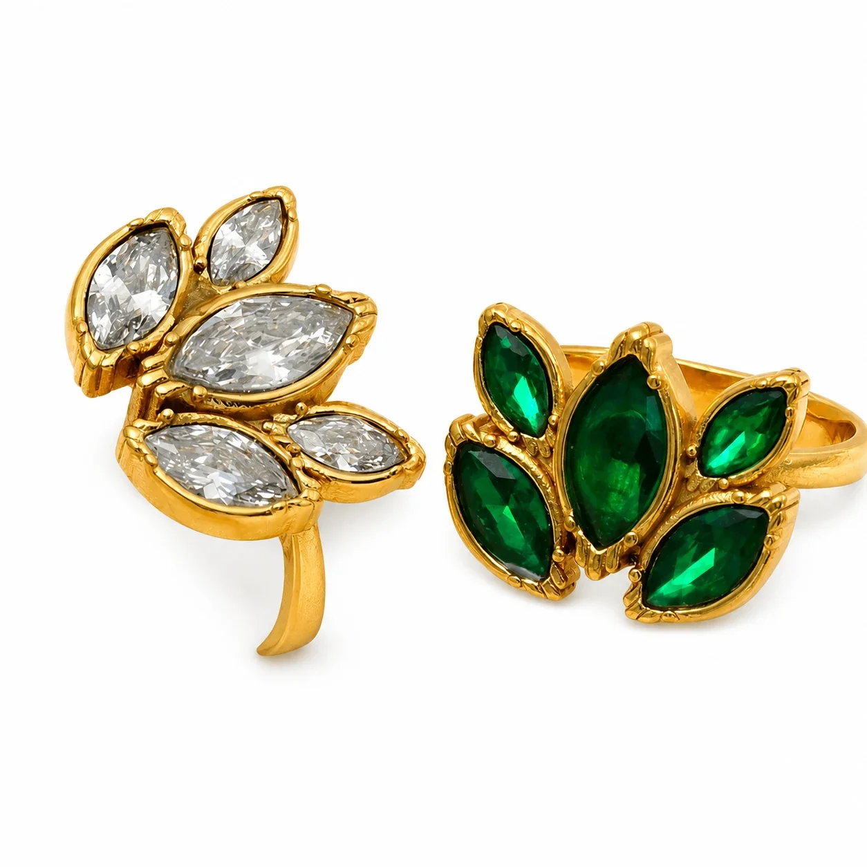 Leafy Marquise Cluster 18K Gold-Plated 316 Stainless Steel Ring