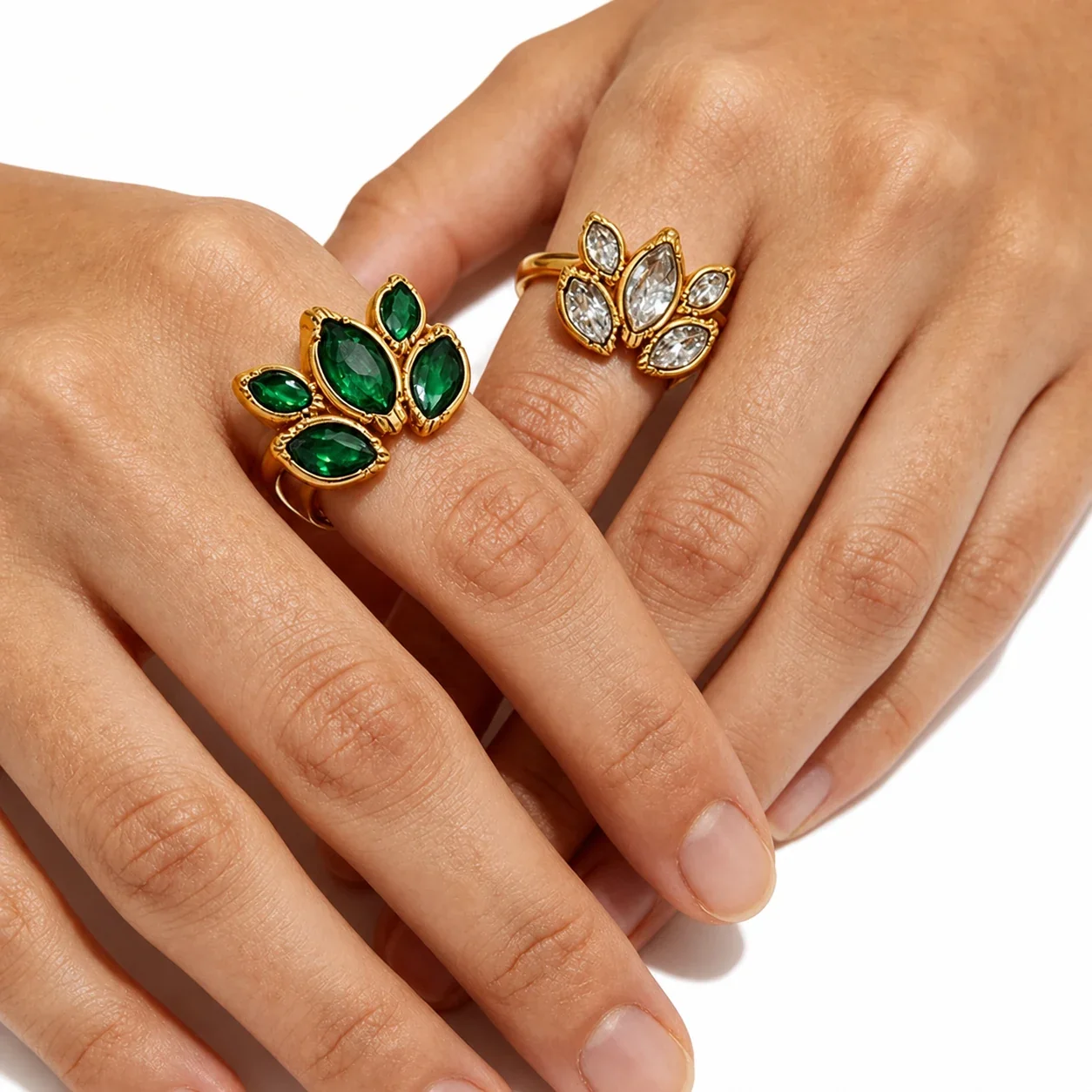 Leafy Marquise Cluster 18K Gold-Plated 316 Stainless Steel Ring