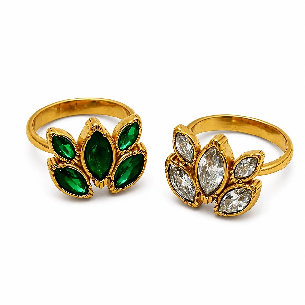 Leafy Marquise Cluster 18K Gold-Plated 316 Stainless Steel Ring