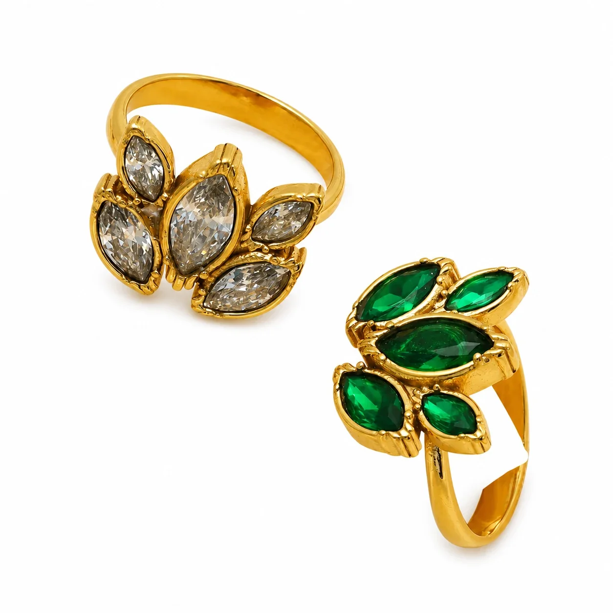 Leafy Marquise Cluster 18K Gold-Plated 316 Stainless Steel Ring