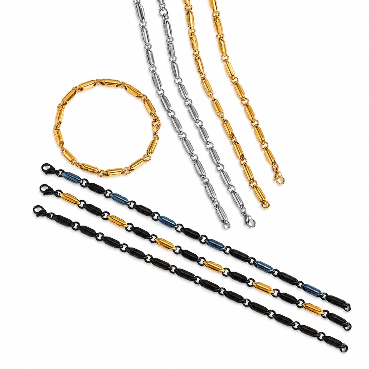 Polished 316 Stainless Steel Bar Link Chain Bracelet