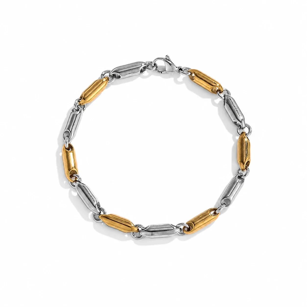 Polished 316 Stainless Steel Bar Link Chain Bracelet - 18K Gold and Silver -Tone