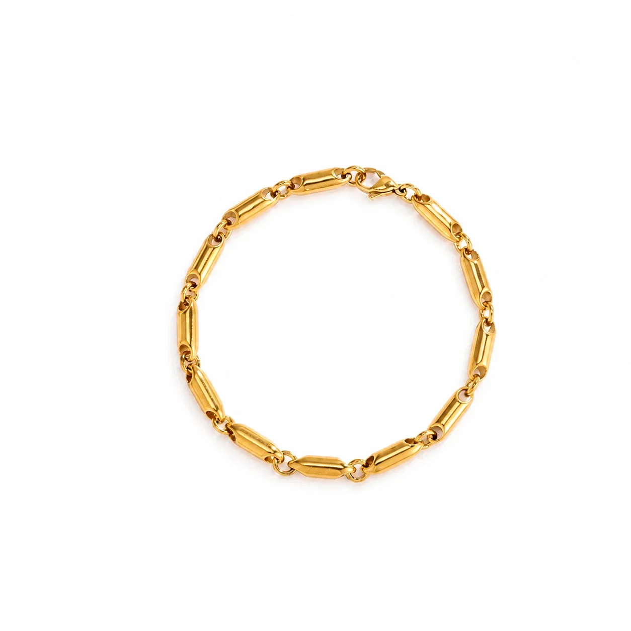 Polished 316 Stainless Steel Bar Link Chain Bracelet - 18K Gold