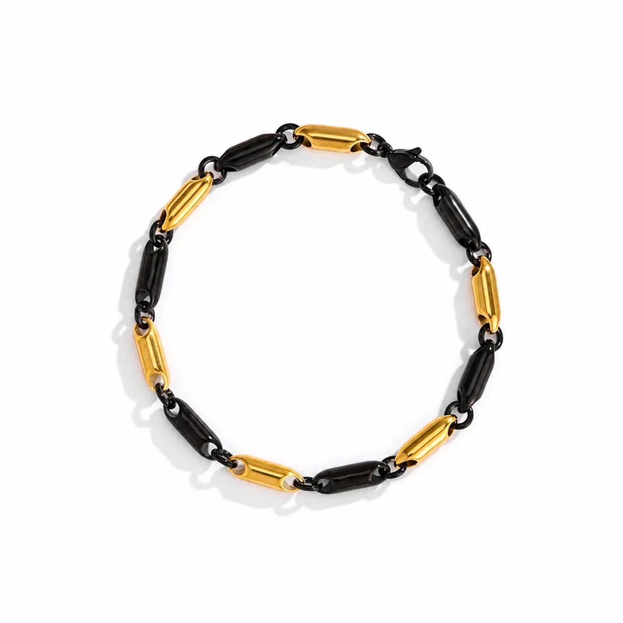 Polished 316 Stainless Steel Bar Link Chain Bracelet - 18K Gold and Black -Tone
