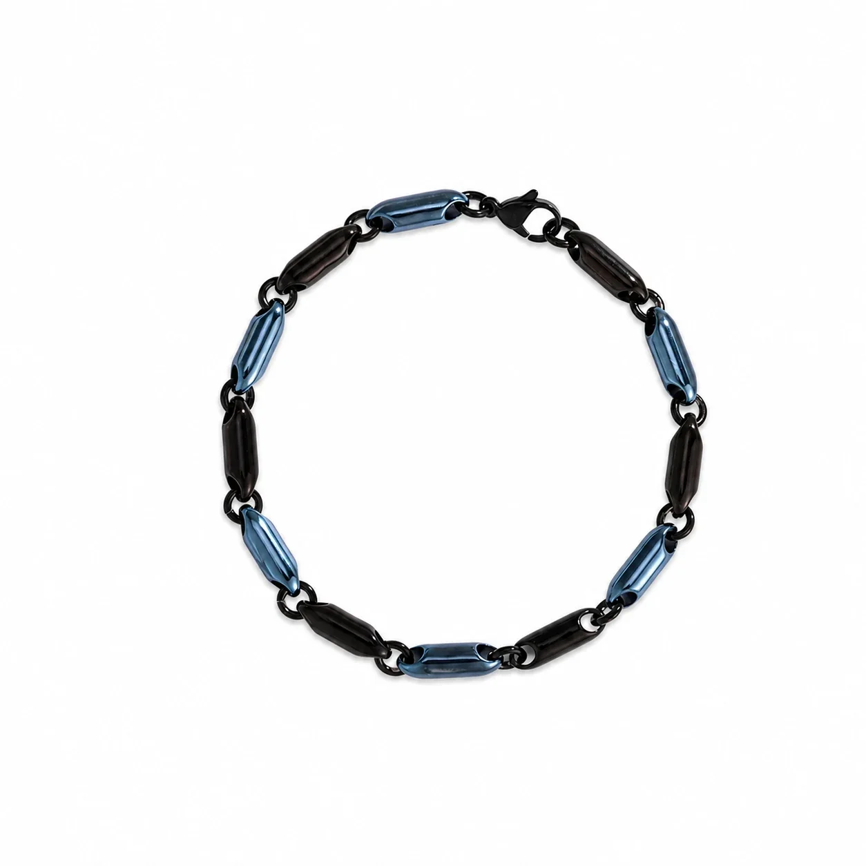 Polished 316 Stainless Steel Bar Link Chain Bracelet - Blue and Black -Tone