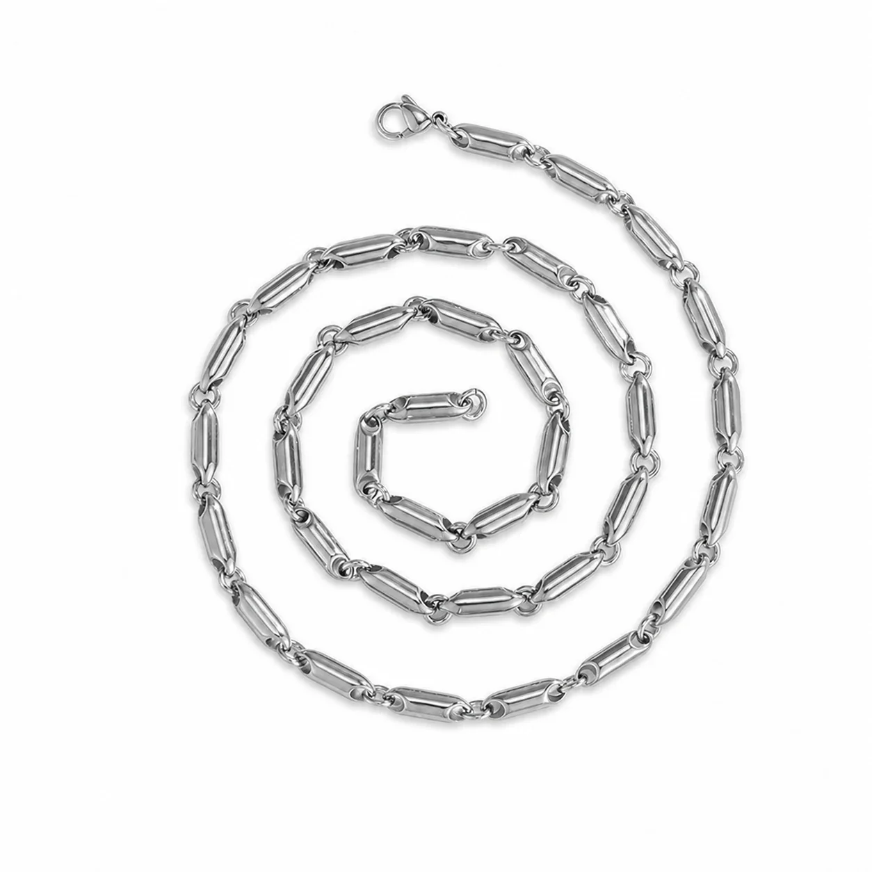 Polished 316 Stainless Steel Bar Link Chain Bracelet - Polished Silver