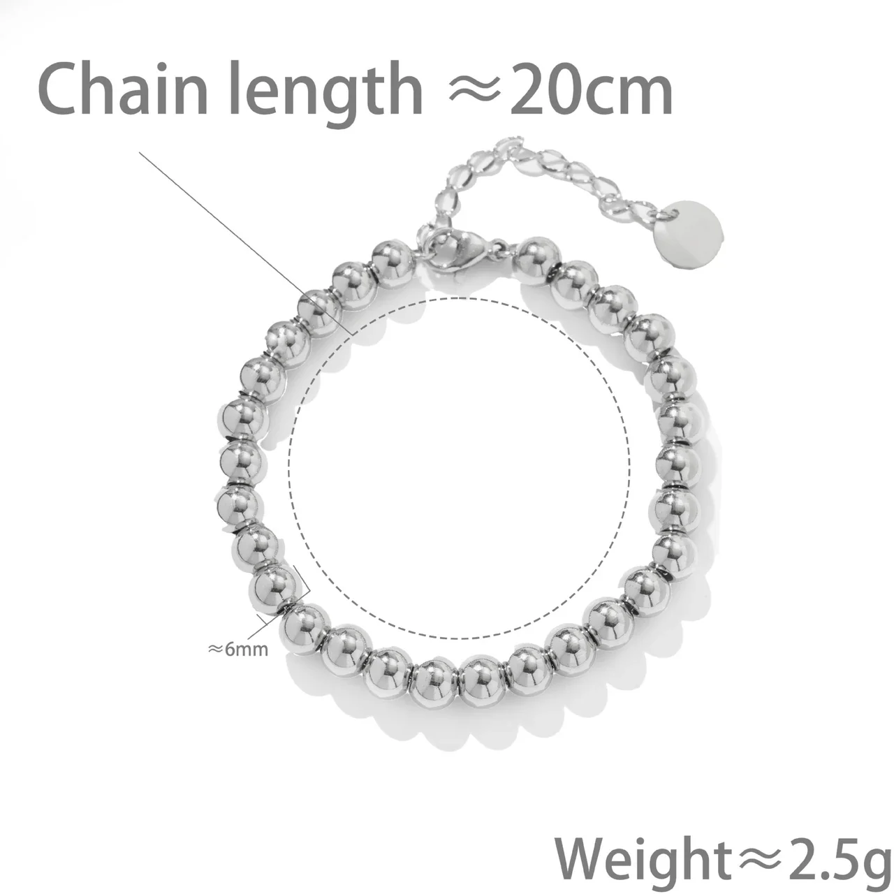 Polished 316 Stainless Steel Round Bead Bracelet