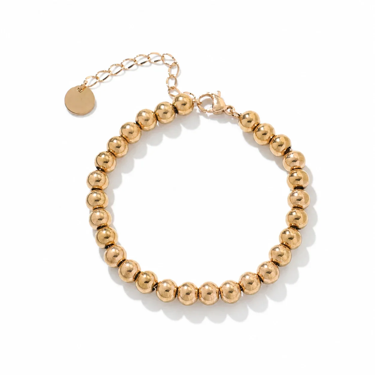 Polished 316 Stainless Steel Round Bead Bracelet - Large Rose Gold Bead