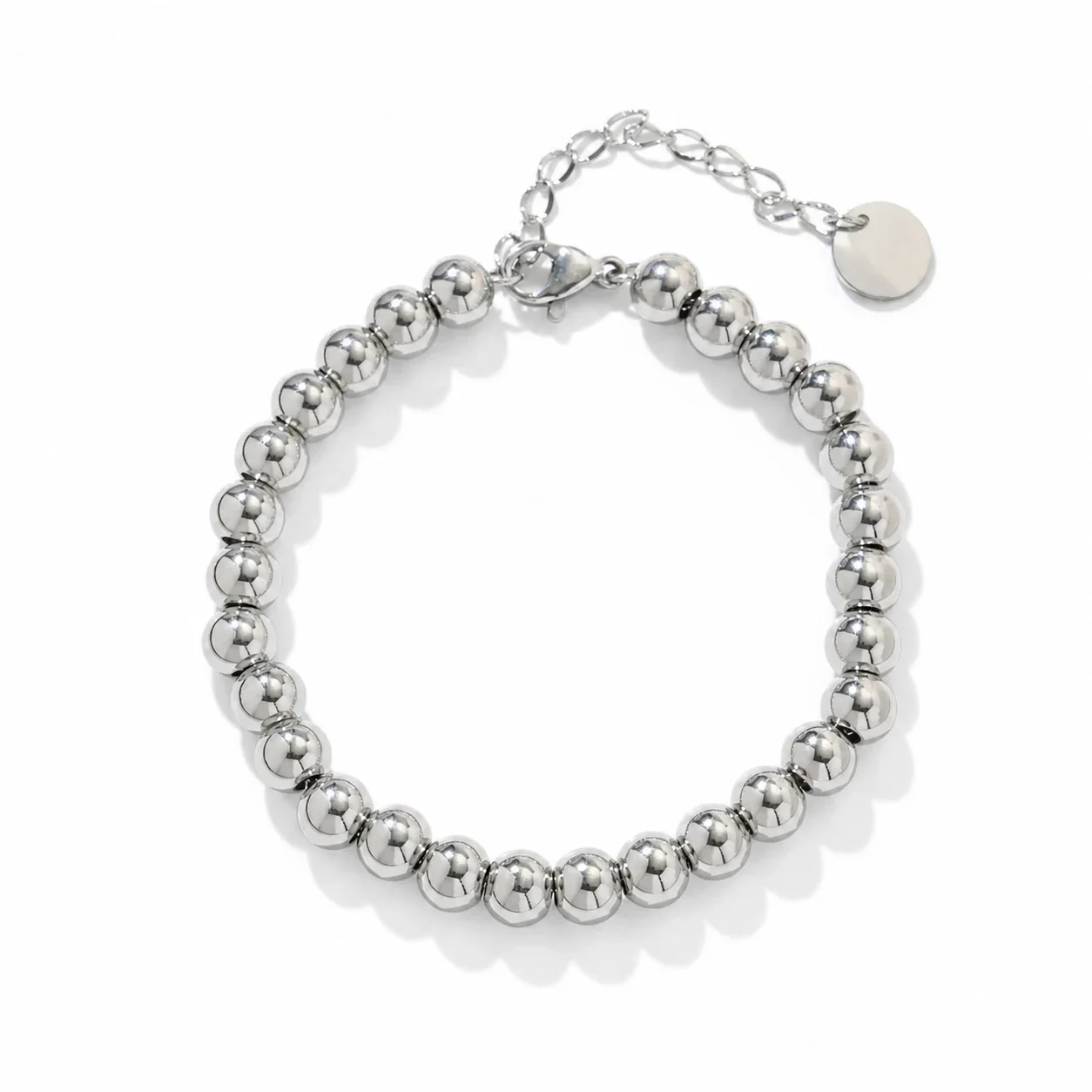 Polished 316 Stainless Steel Round Bead Bracelet - Large Silver Bead