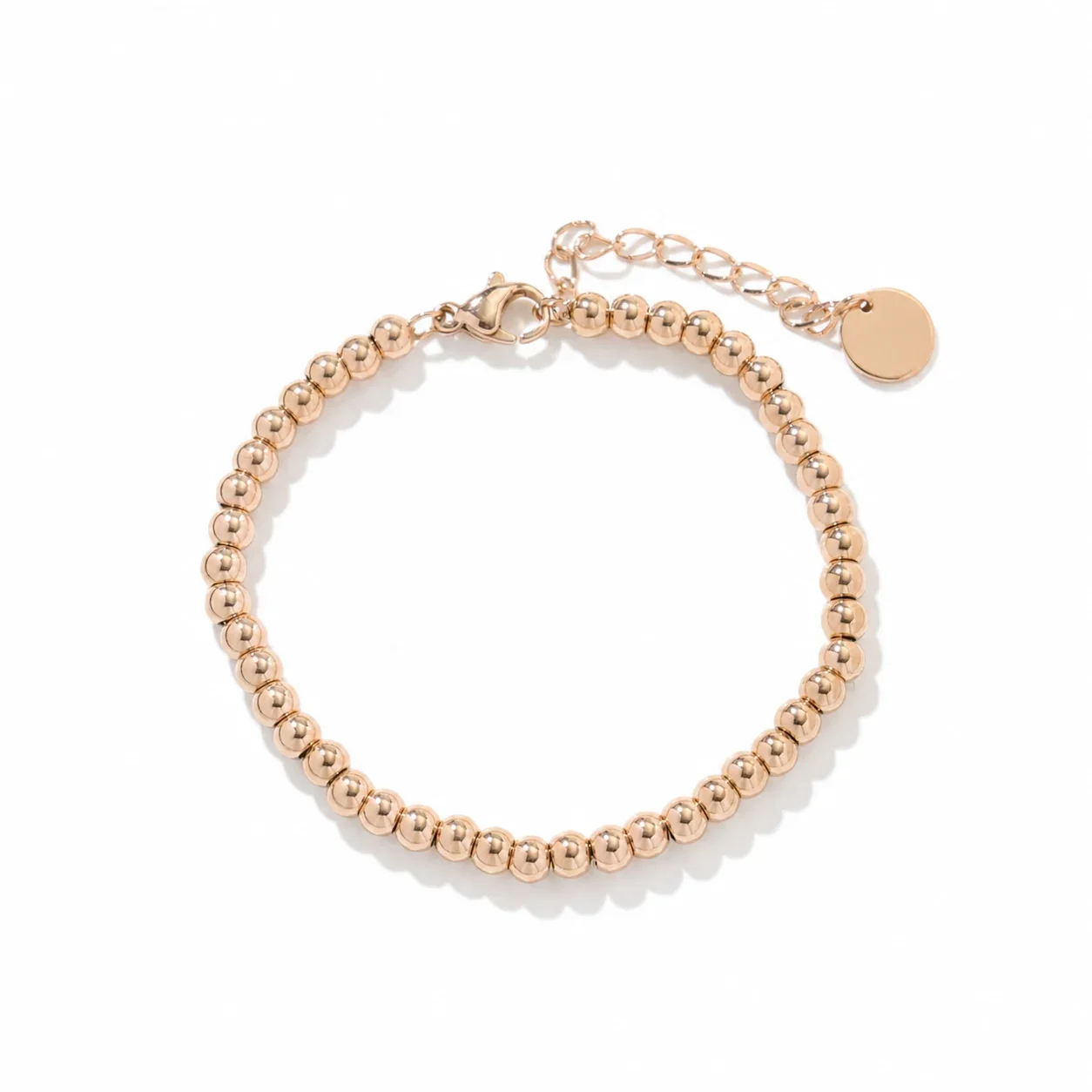 Polished 316 Stainless Steel Round Bead Bracelet - Small Rose Gold Bead