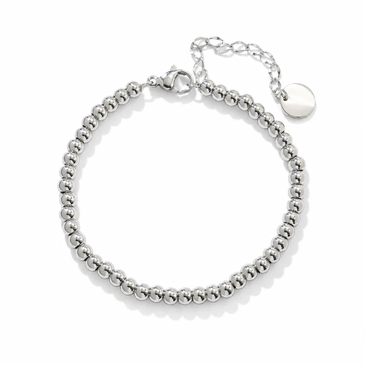 Polished 316 Stainless Steel Round Bead Bracelet - Small Silver Bead