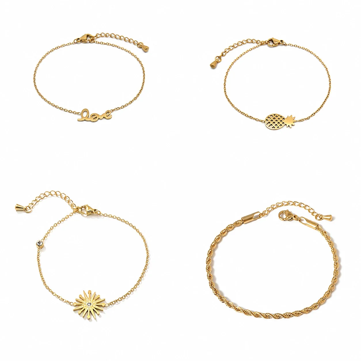 18K Gold-Plated Stainless Steel Rope Chain Motif Bracelet