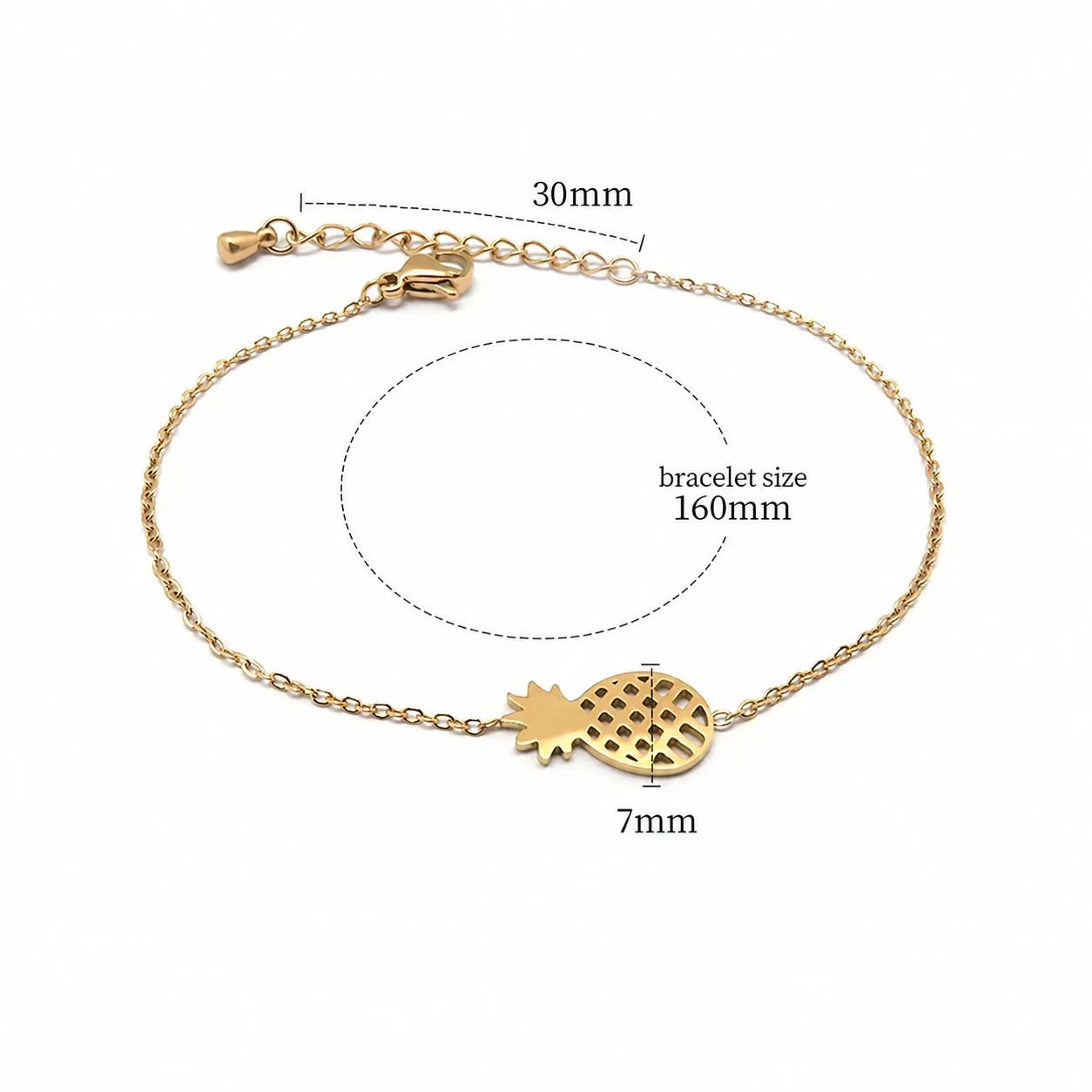 18K Gold-Plated Stainless Steel Rope Chain Motif Bracelet - Gold Pineapple