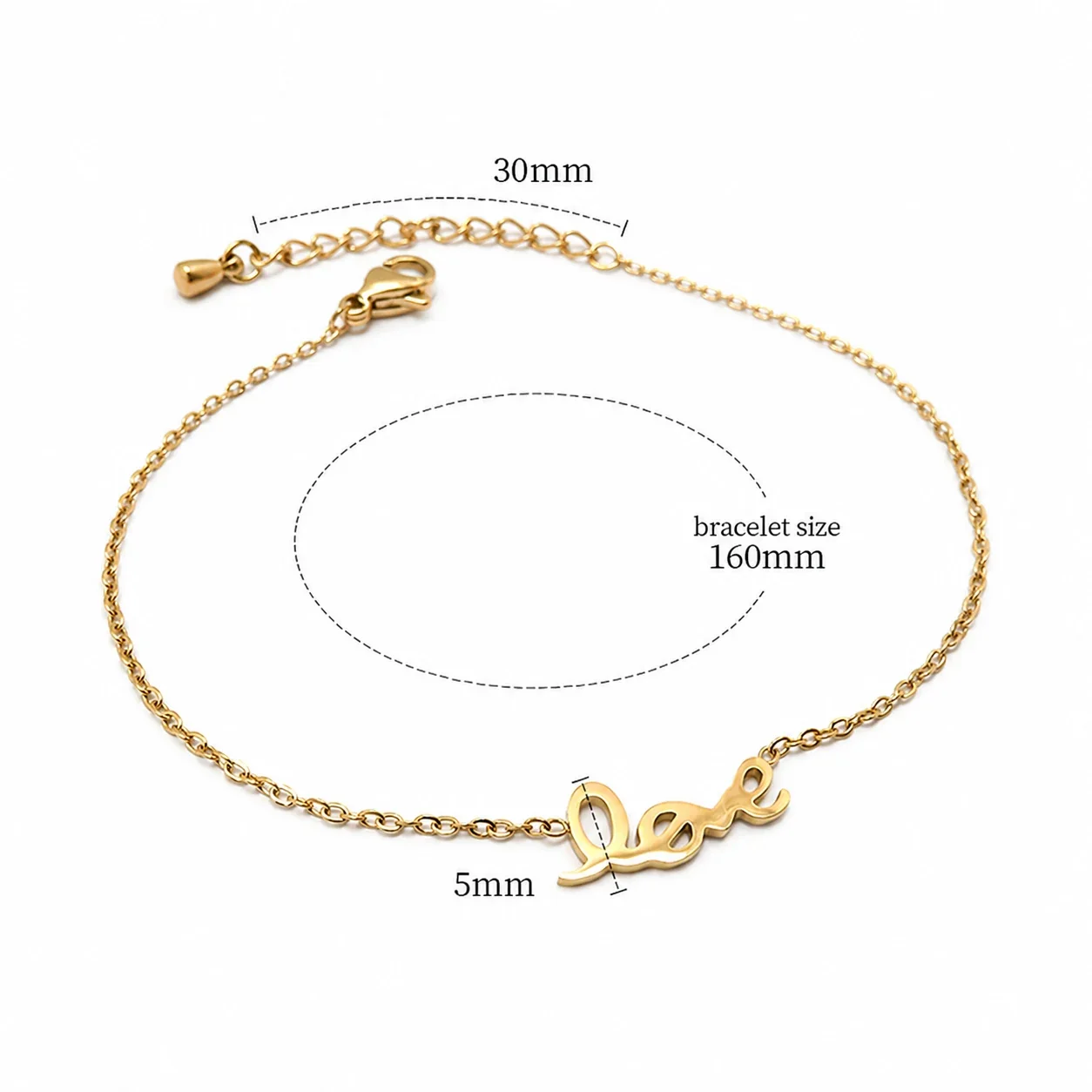 18K Gold-Plated Stainless Steel Rope Chain Motif Bracelet - Gold Love