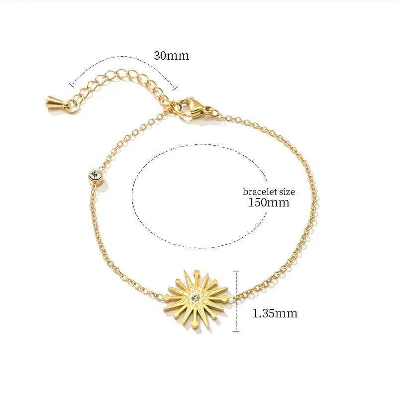 18K Gold-Plated Stainless Steel Rope Chain Motif Bracelet - Gold Sunflower