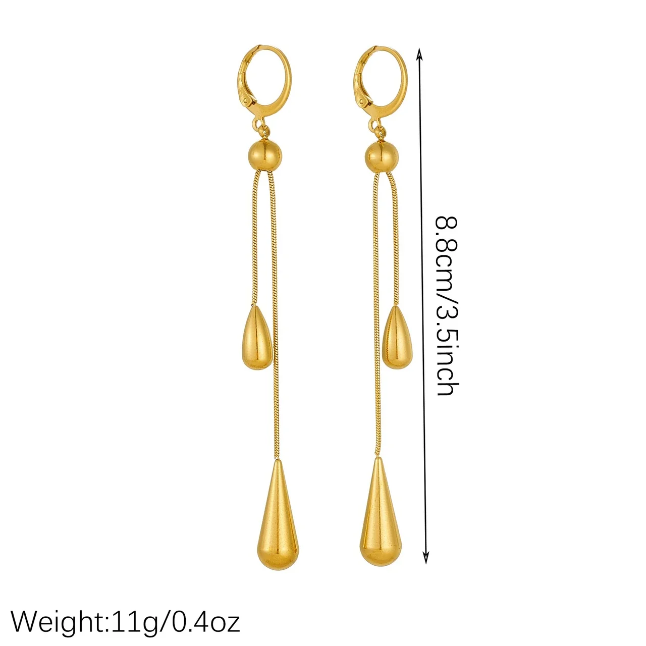 Photo produit : Boucles d'oreilles pendantes en acier inoxydable plaqué or à doubles gouttes
