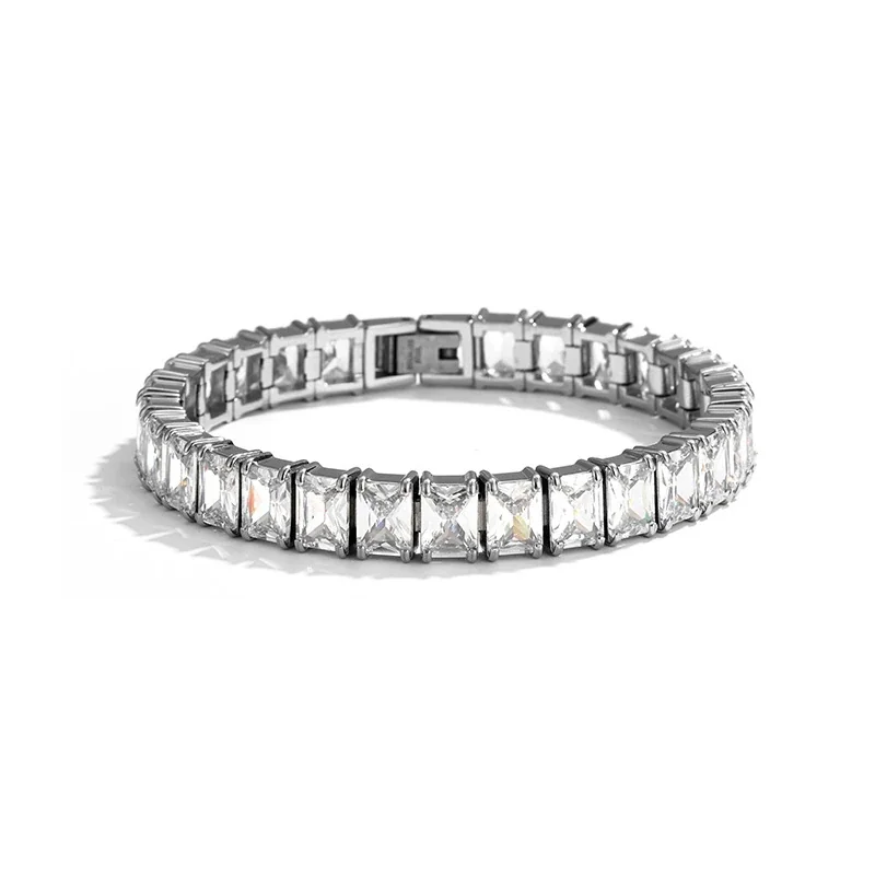 Bold 316 Stainless Steel Square CZ Tennis Bracelet - Silver Square CZ