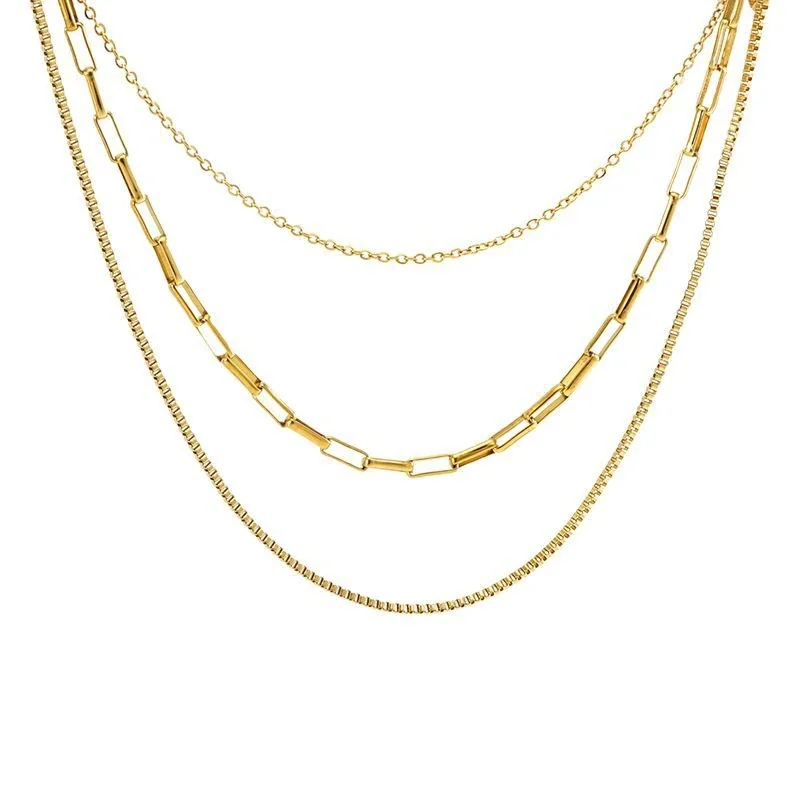 Layered Gold-Plated Stainless Steel Box Paperclip Chain Necklace