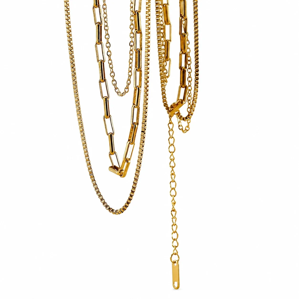 Layered Gold-Plated Stainless Steel Box Paperclip Chain Necklace