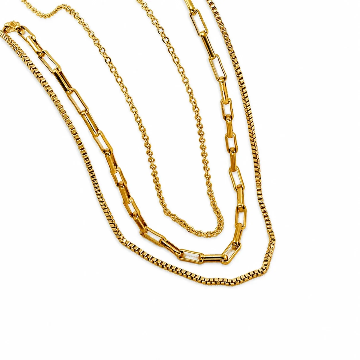 Layered Gold-Plated Stainless Steel Box Paperclip Chain Necklace