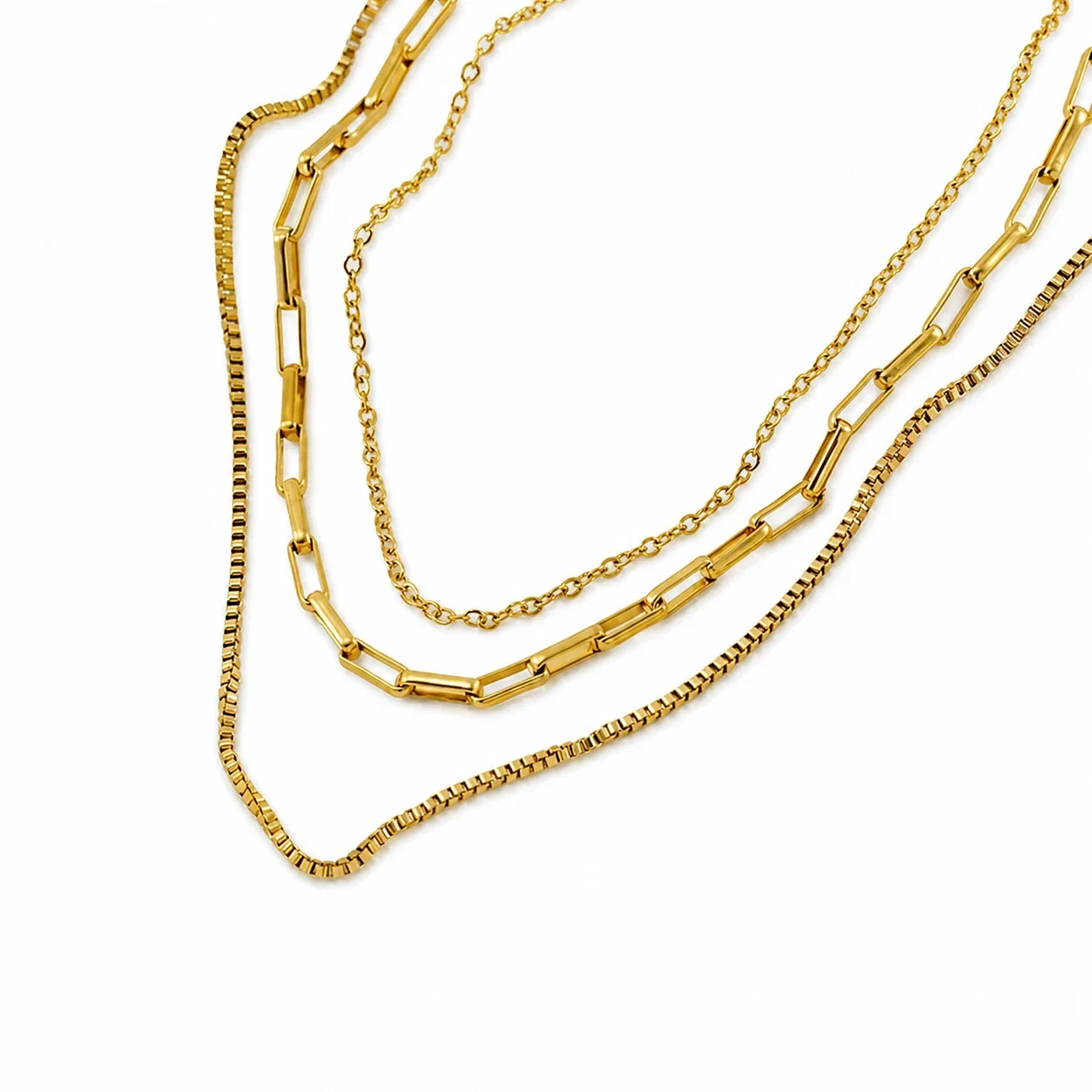 Layered Gold-Plated Stainless Steel Box Paperclip Chain Necklace