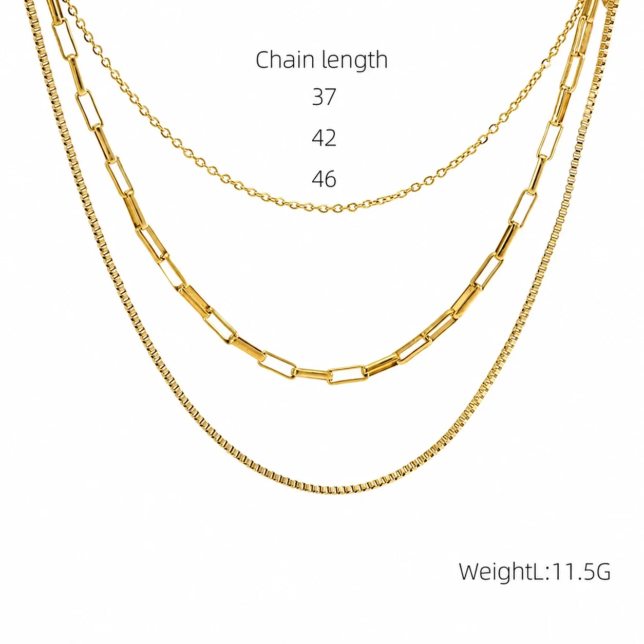 Layered Gold-Plated Stainless Steel Box Paperclip Chain Necklace - Gold