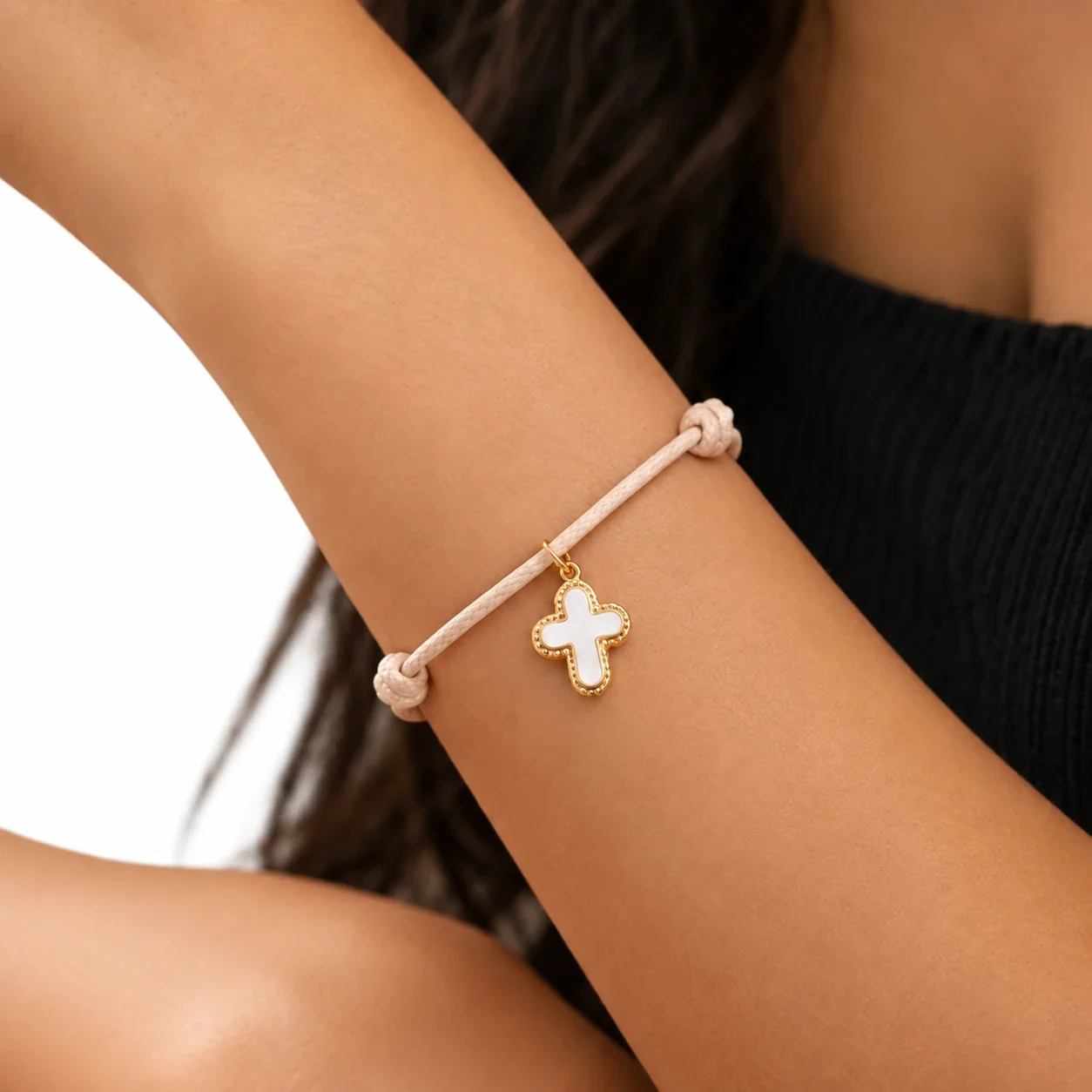 Foto do produto: Pulseira de cordão com pendente de cruz, aço inoxidável 316 banhado a ouro 18K