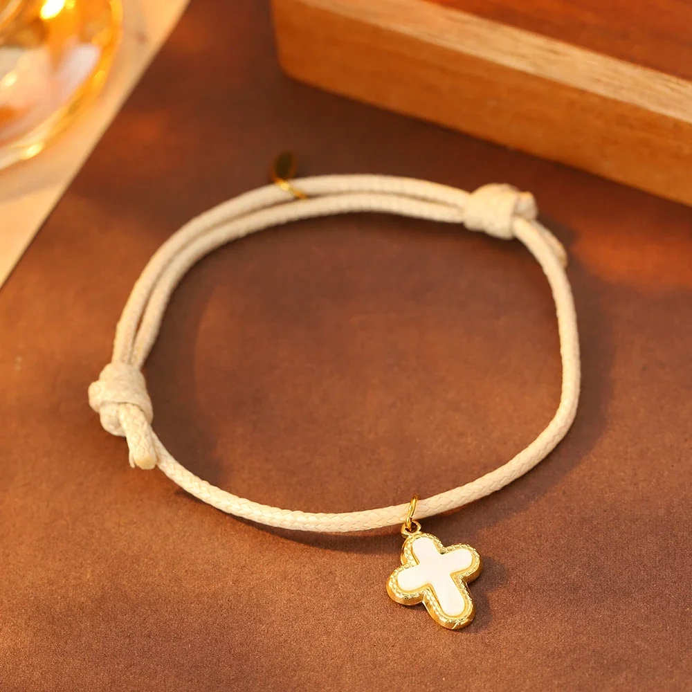 Foto do produto: Pulseira de cordão com pendente de cruz, aço inoxidável 316 banhado a ouro 18K