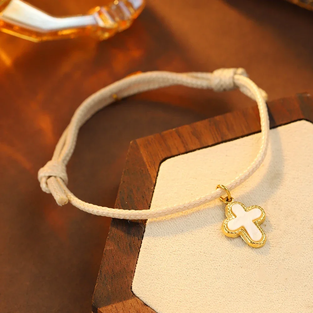 Foto do produto: Pulseira de cordão com pendente de cruz, aço inoxidável 316 banhado a ouro 18K