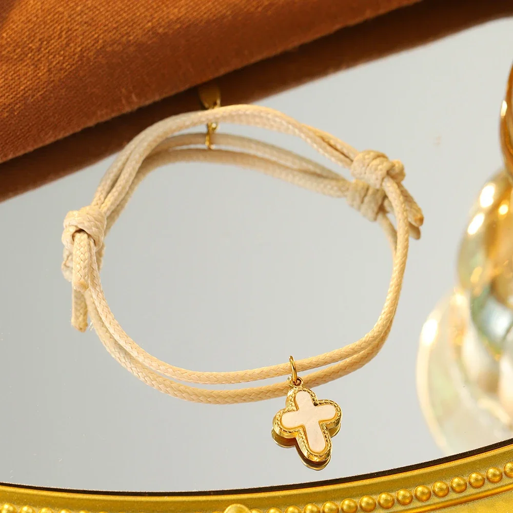 Foto do produto: Pulseira de cordão com pendente de cruz, aço inoxidável 316 banhado a ouro 18K