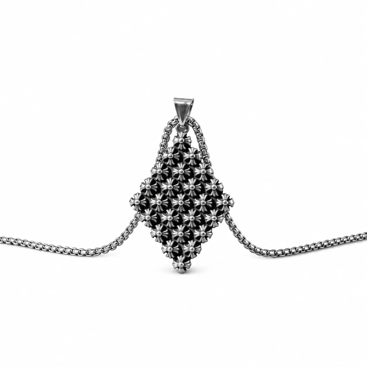 Floral Diamond Pendant Necklace, Stainless Steel