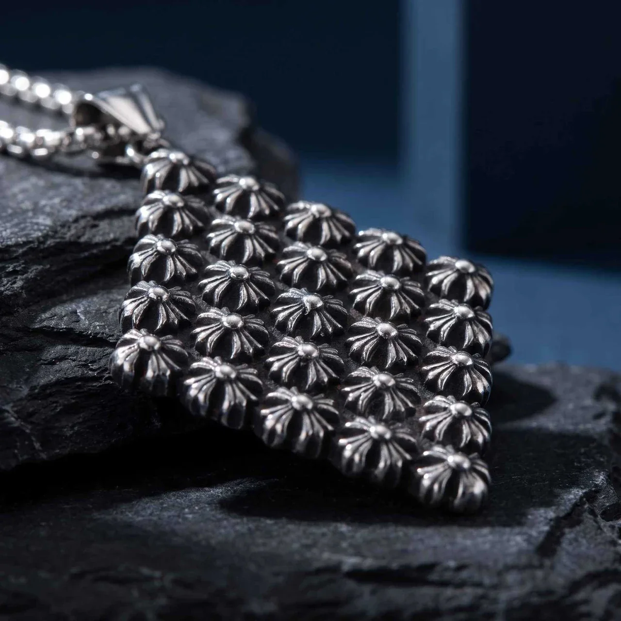 Floral Diamond Pendant Necklace, Stainless Steel