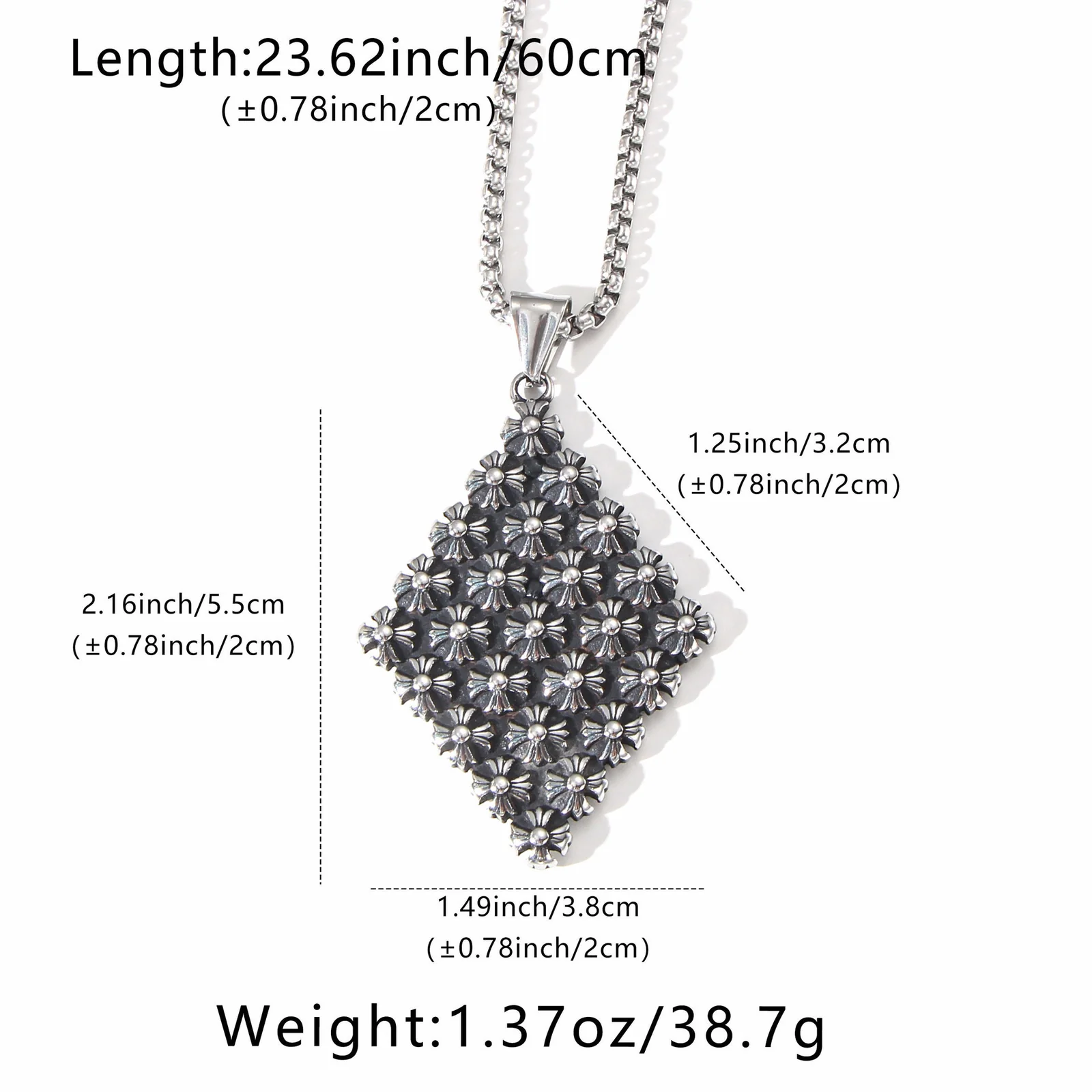Floral Diamond Pendant Necklace, Stainless Steel - Dimensions