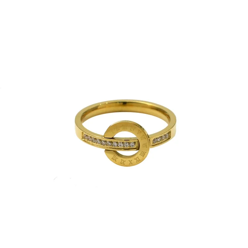 Roman Numeral 316 Stainless Steel Channel Crystal Ring