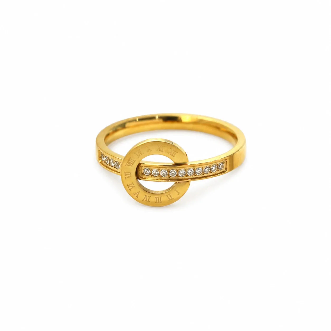 Roman Numeral 316 Stainless Steel Channel Crystal Ring