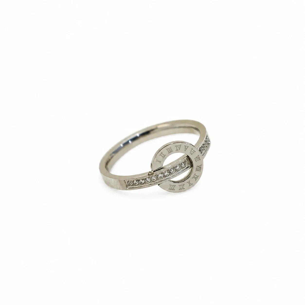 Roman Numeral 316 Stainless Steel Channel Crystal Ring