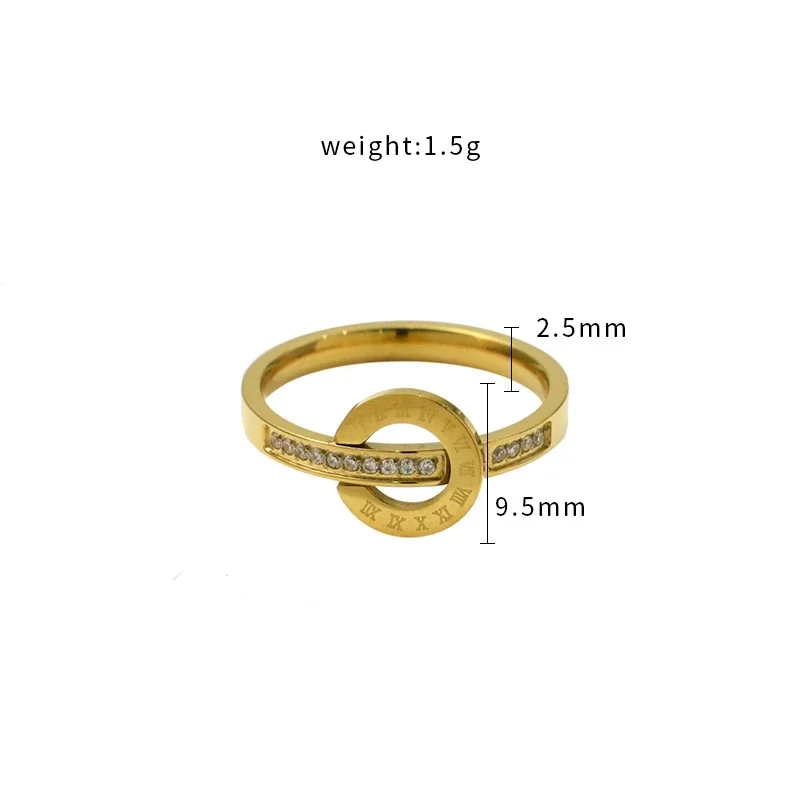 Roman Numeral 316 Stainless Steel Channel Crystal Ring