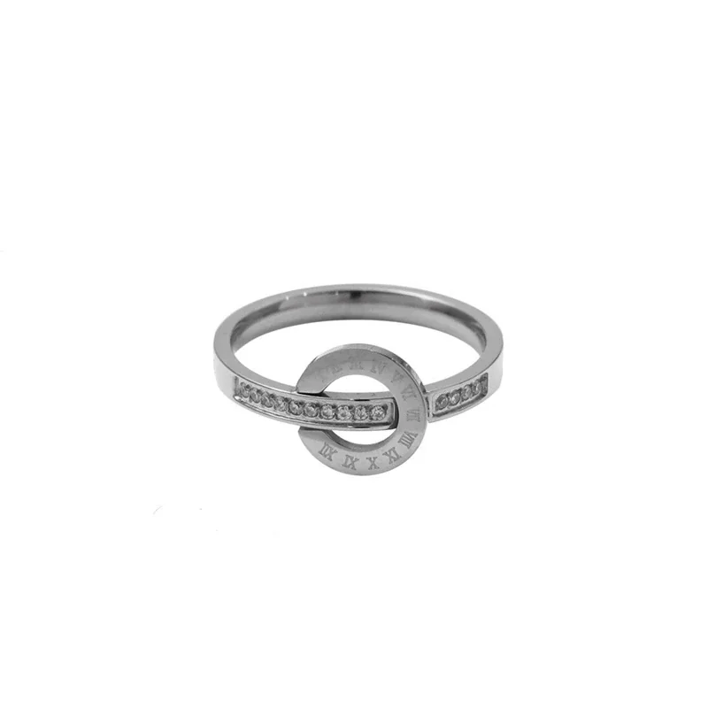 Roman Numeral 316 Stainless Steel Channel Crystal Ring - Silver