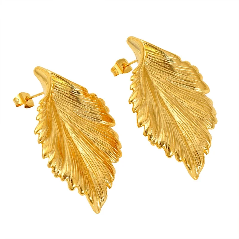 Sculptural Gold-Plated Leaf & Ribbed Hoop Earrings
