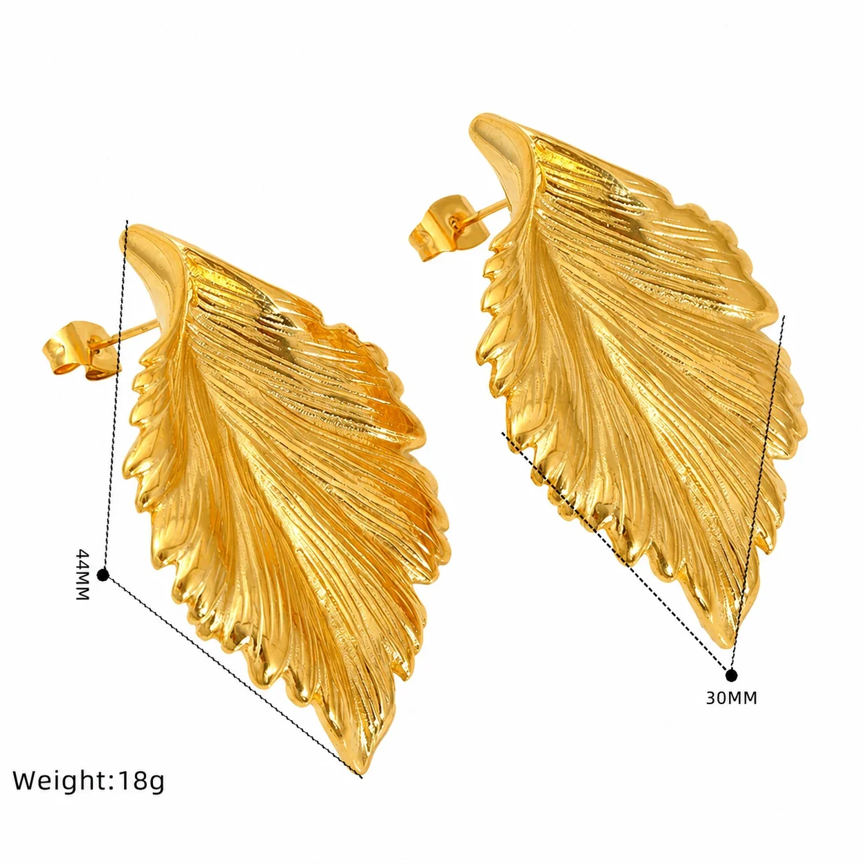 Sculptural Gold-Plated Leaf & Ribbed Hoop Earrings - Gold Leaf