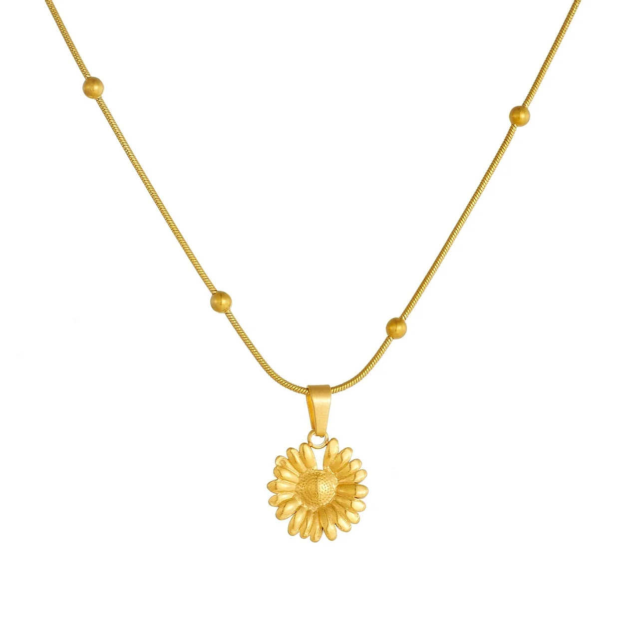 Daisy Stainless Steel Pendant Necklace with Beaded Snake Chain