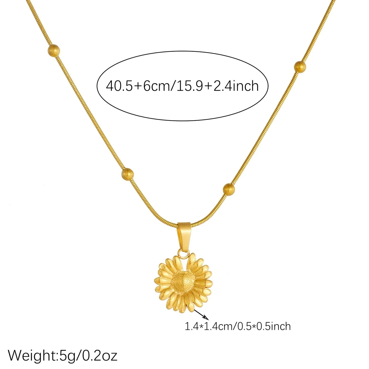 Daisy Stainless Steel Pendant Necklace with Beaded Snake Chain