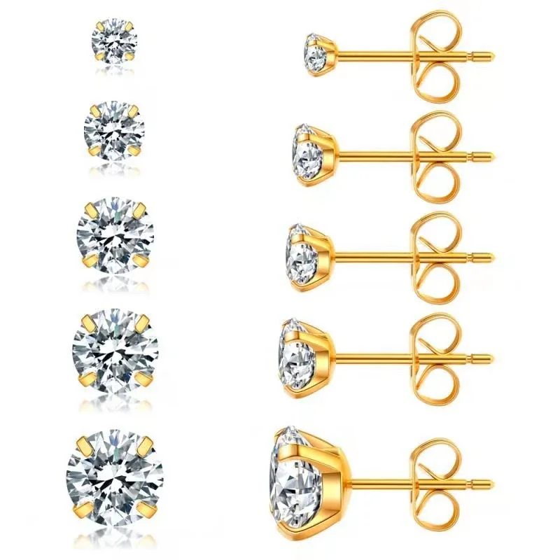Polished 316 Steel Four-Prong CZ Stud Earrings