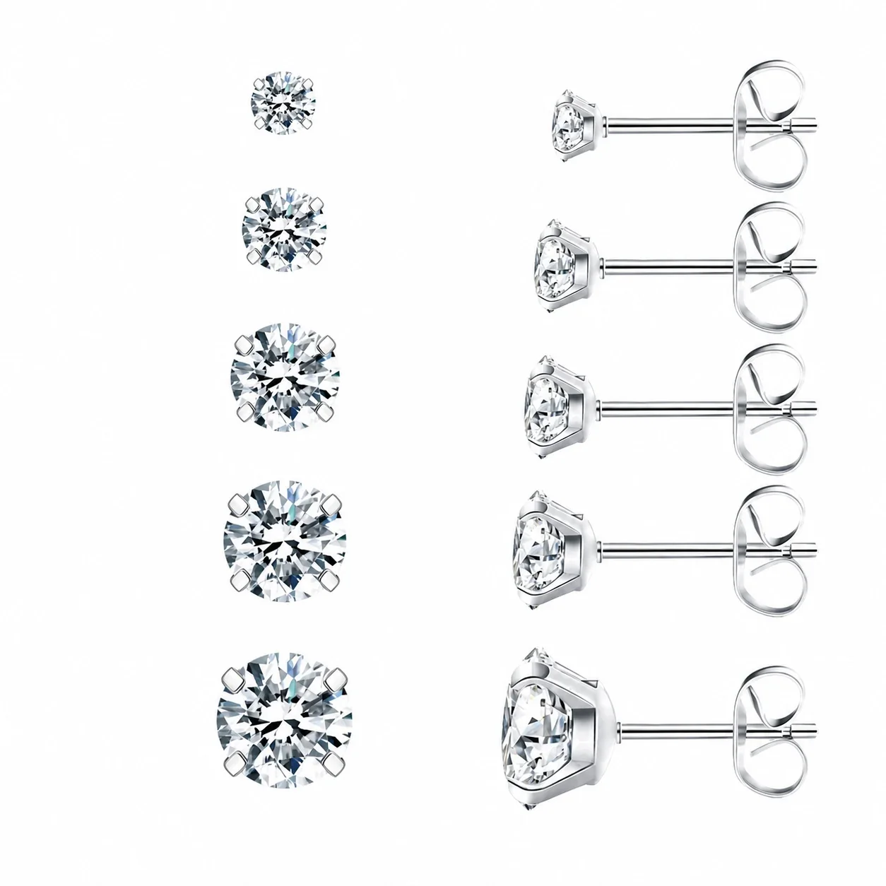 Polished 316 Steel Four-Prong CZ Stud Earrings